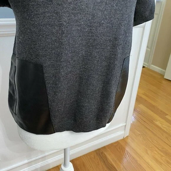 J. Crew Merino Wool Leather Pocket Tee Sweater Women's XS Grey - Picture 3 of 9